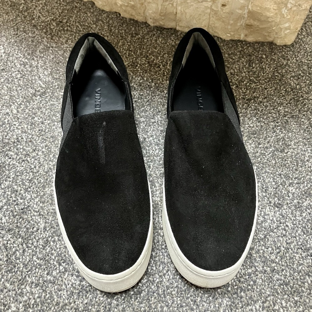 Vince Shoes Women's 7 Black Suede Leather Bowen Platform Slip On Sneakers Chunky